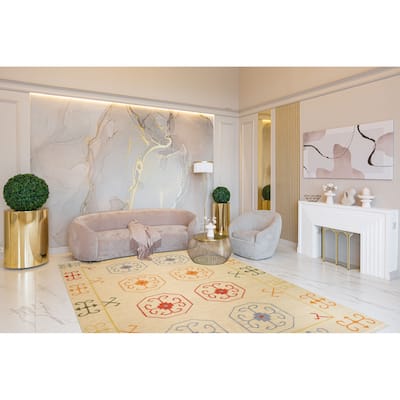 Beige Traditional Oriental Reversible Kilim Area Rug - Elegant and Timeless Design - 5' x 8'
