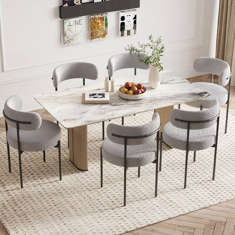 Dining Chairs Set of 4, Mid-Century Modern Kitchen Chair Curved Backrest Round Upholstered Dining Chairs with Metal Legs