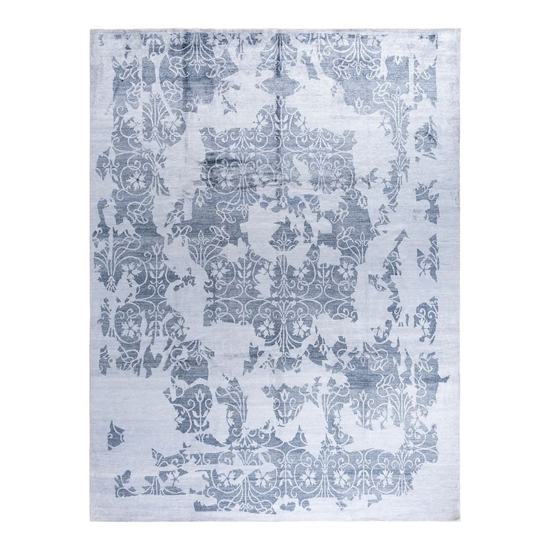 Modern One-of-a-Kind Hand-Knotted Area Rug - Ivory, 9' 3" x 12' 2" - 9' 3" x 12' 2"