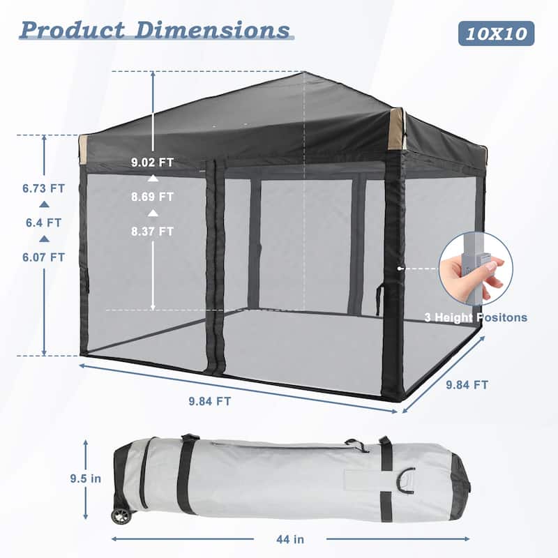Aoodor 10 x 10 FT Pop Up Canopy Tent Portable Instant Shade Canopy with Netting for Camping, Party and Other Outdoor Events