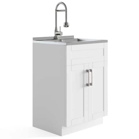 WYNDENHALL Hartland Contemporary 24 inch Deluxe Laundry Cabinet with Faucet and Stainless Steel Sink