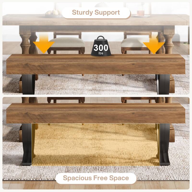 55-Inch Entryway Shoe Bench, Industrial Long End of Bed Bench