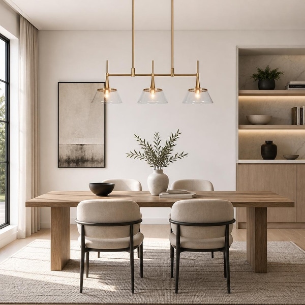 LALUZ Modern Gold 3-Light Chandelier Seeded Glass Pendant for