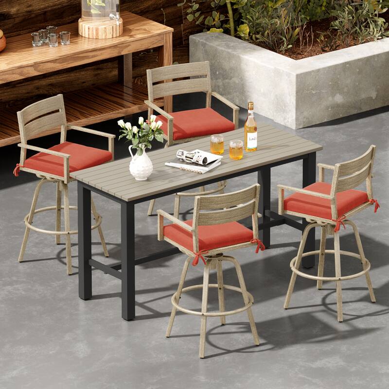 Outdoor Indoor Aluminum Patio Bar Stools Swivel Dining Chairs with Sunbrella Cushions - Red - 4-Piece
