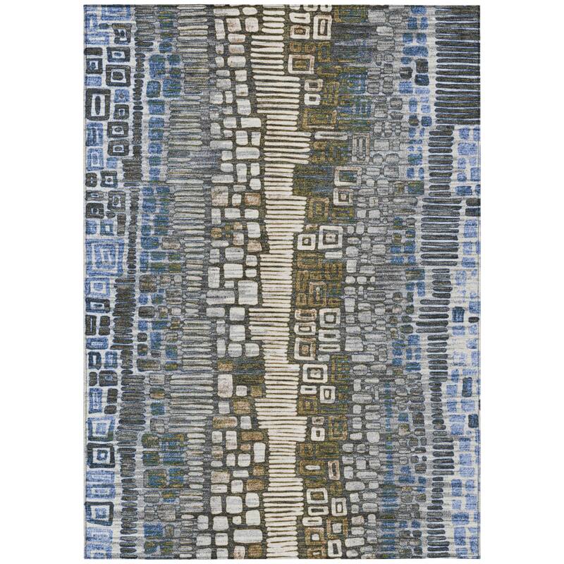 Machine Washable Indoor/ Outdoor Geo Mosaic Chantille Rug