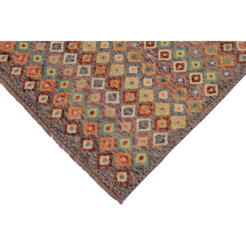 Boho Chic Balochi Torres Gray/Blue Hand Knotted Wool Rug - 4'4'' x 5'8''