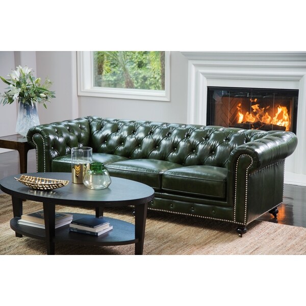 Shop Abbyson Virginia Green Waxed Leather Chesterfield Sofa
