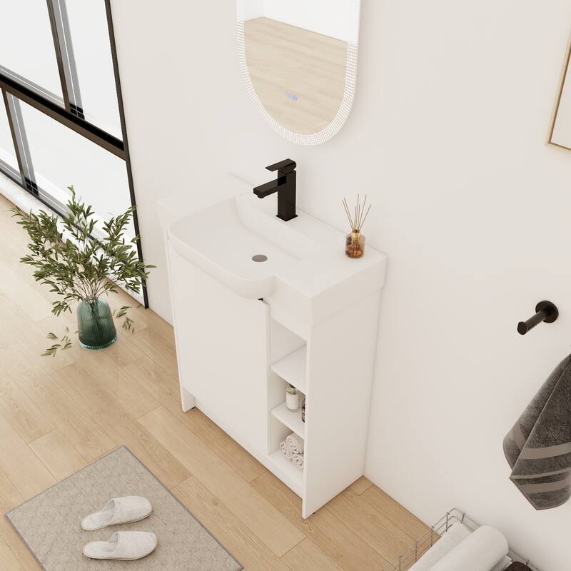 28 Inch Freestanding Bathroom Vanity Cabinet with Ceramic Sink,1 Soft Close Door and 3 Shelves
