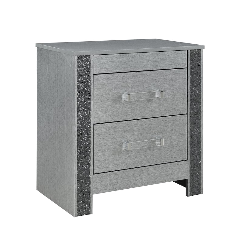 Silver Nightstand with Hidden Jewelry Compartment and Glittered Detailing