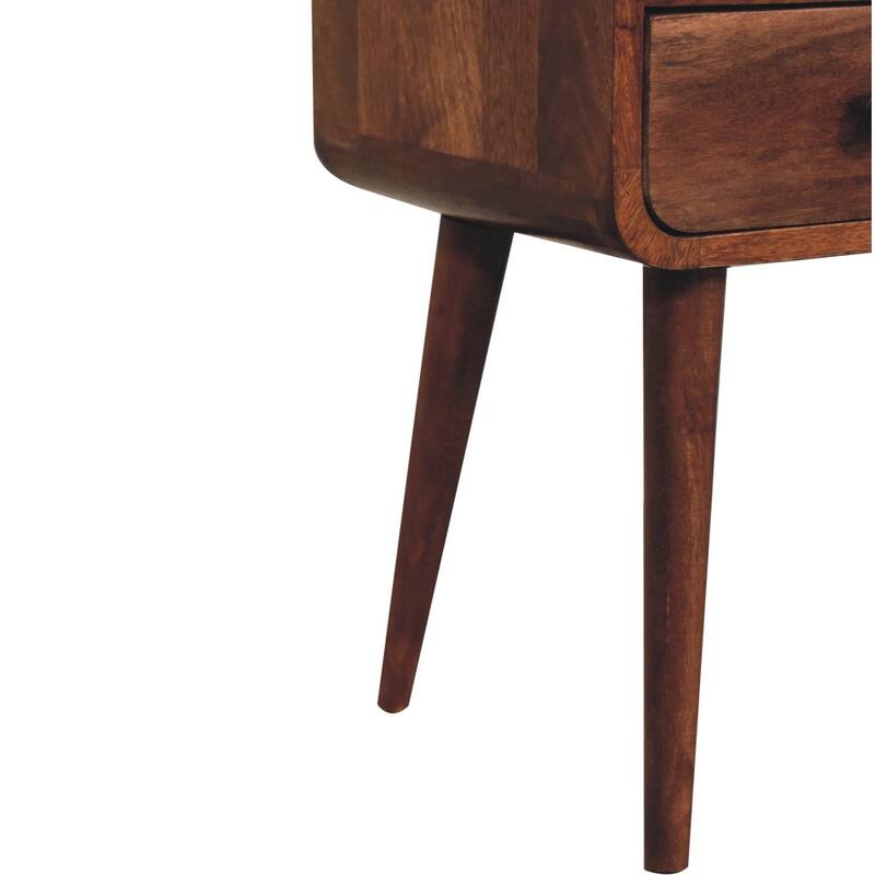 Artisan Furniture Solid Wood Mini Honey Caramel Curved Bedside with Open Slot, Brown with 1 Drawer