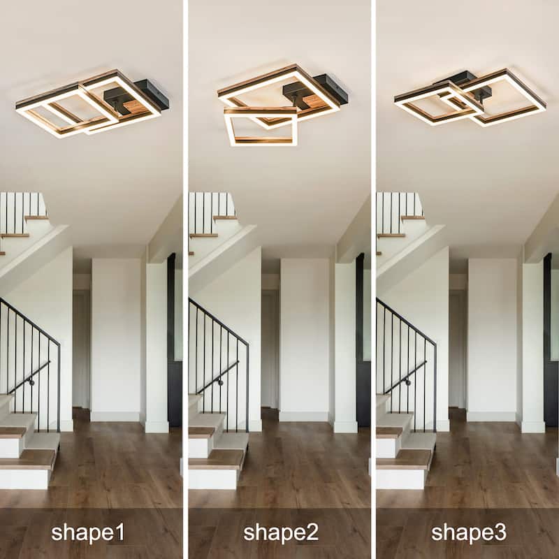 2-Light Farmhouse Integrated LED Rectangle Wood Flush Mount Ceiling Light - W13.4"