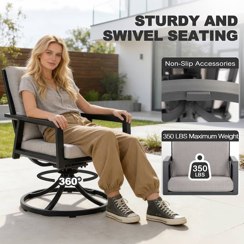 Outdoor 2-Piece Aluminum Swivel Chairs with Gray Cushions