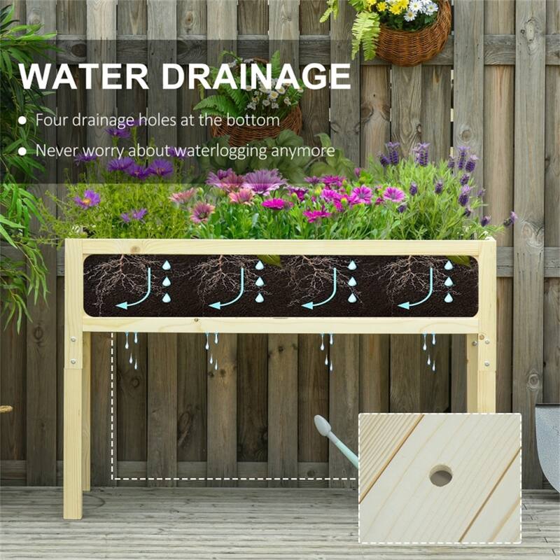 Foldable Natural Wood Raised Garden Bed Fir Wood Elevated Planter Box for Patio Balcony and Garden - 45.25" L x 22" W x 30" H