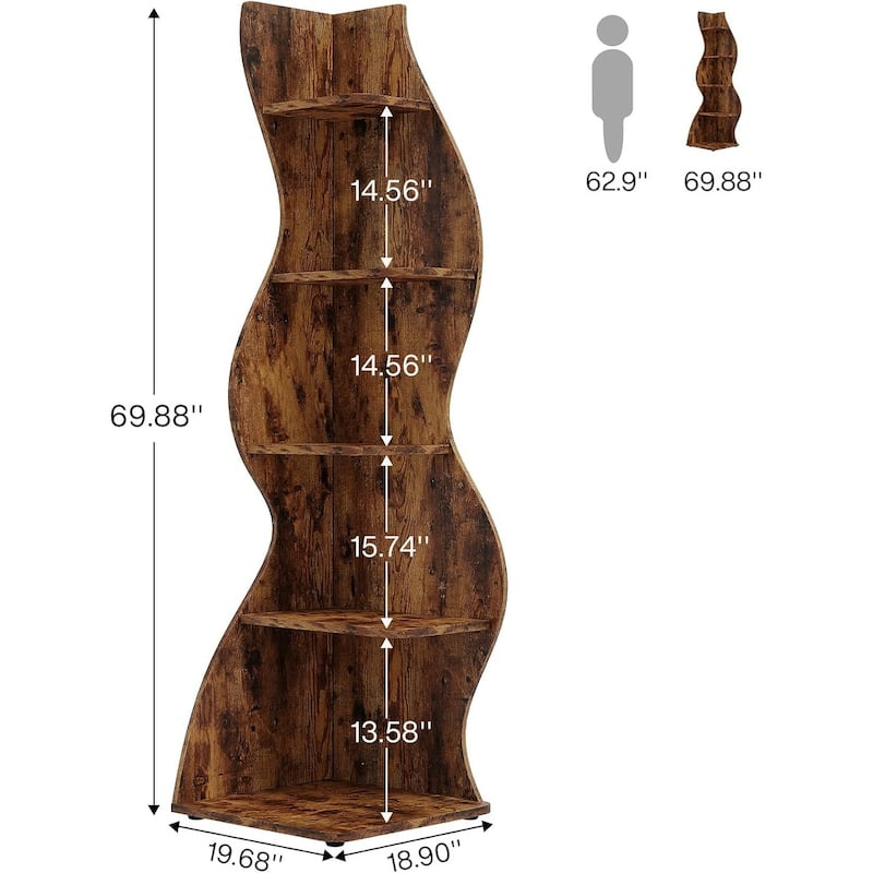 5-Tier Wall Corner Bookshelf Corner Shelf Storage Rack Plant Stand