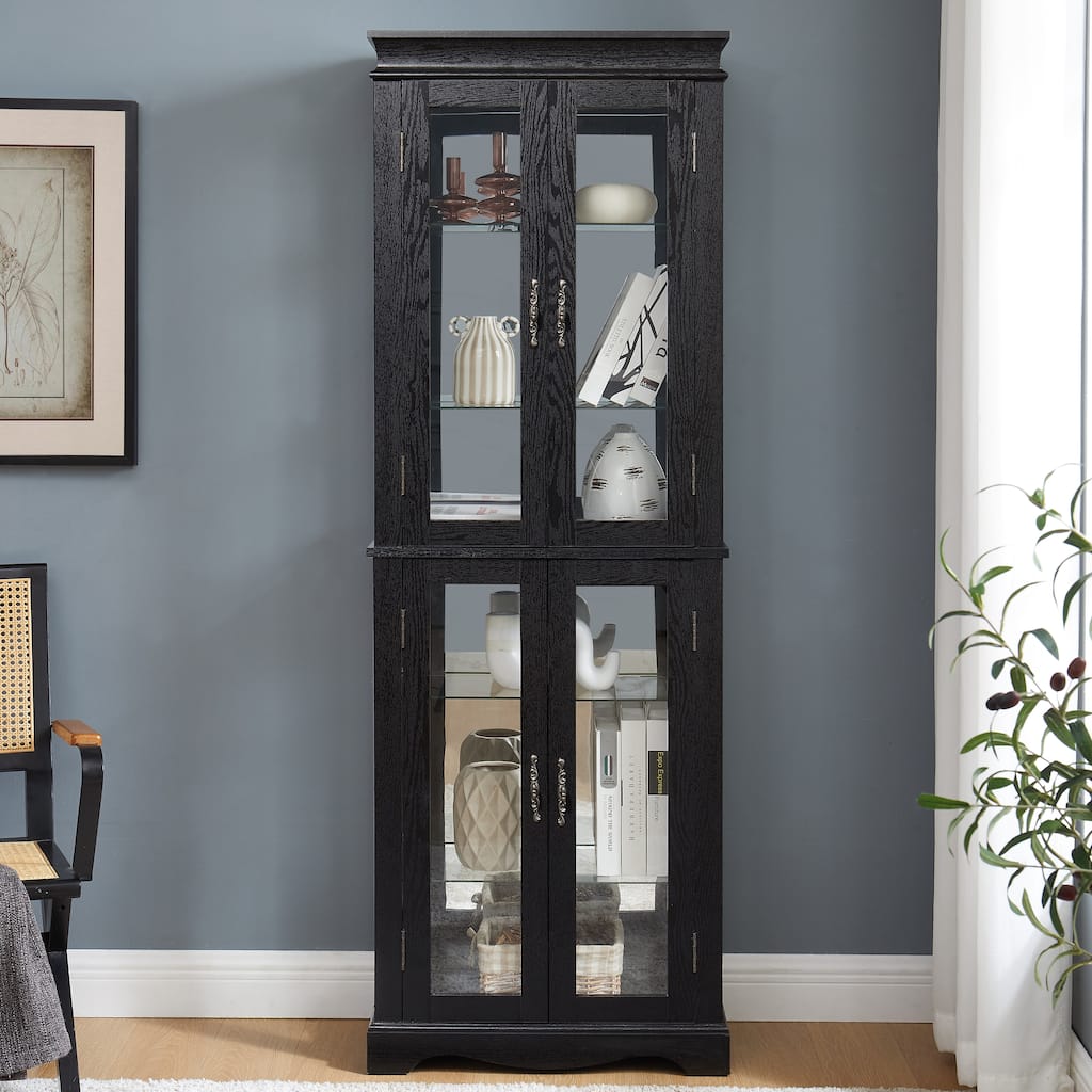 Lighted Glass Curio Display Cabinet,Display Cabinet,Glass Storage Cabinet Glass Wine cabinet Wood Frame Toy Display