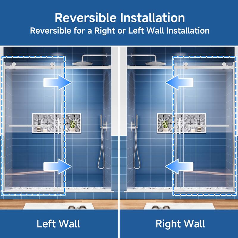 60 in. W x 72 in. H Sliding Semi-Frameless Shower Door with Tempered Glass - 60" x 72"
