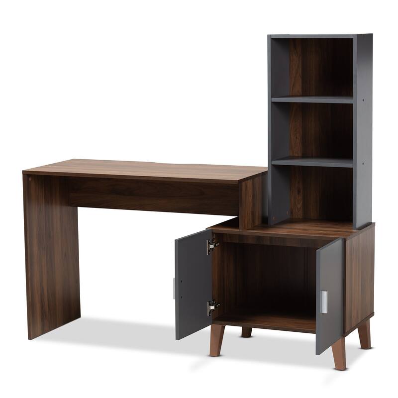 Jaeger Two-Tone Brown and Dark Grey Wood Storage Desk with Shelves