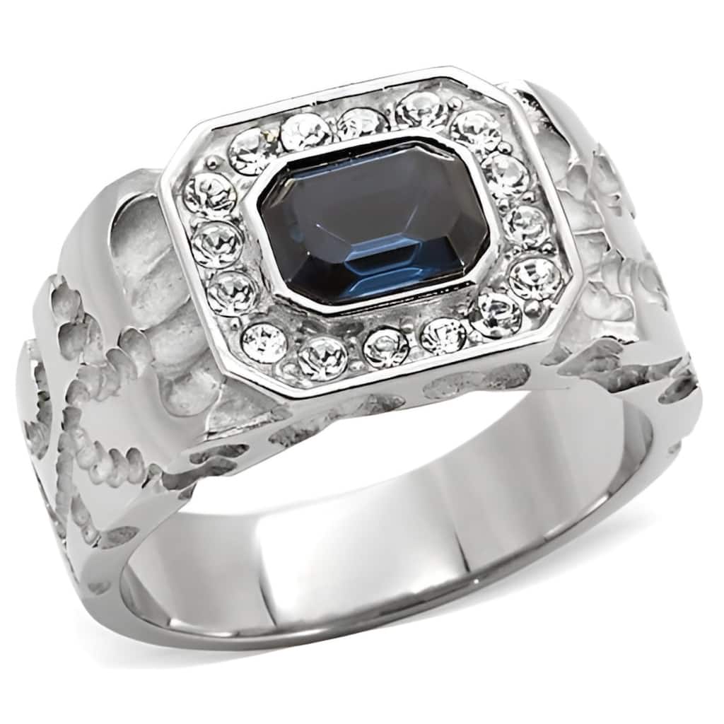 Men's Stainless-Steel Ring with Montana Crystal Polished