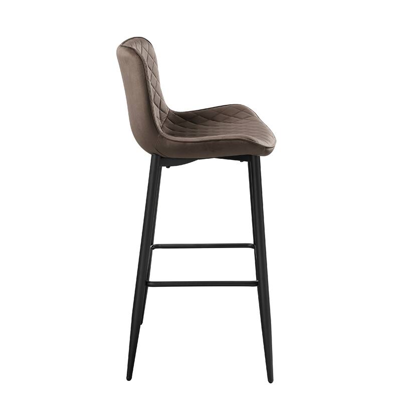 Aniya Bar Stool Chair Set of 2, Black Angled Metal Legs, Brown Velvet