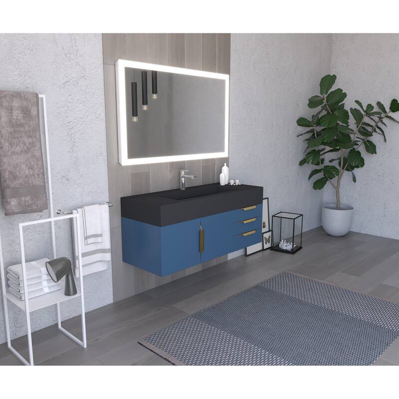 Nile 48" Wall Mounted Bathroom Vanity Set w/ Black Top