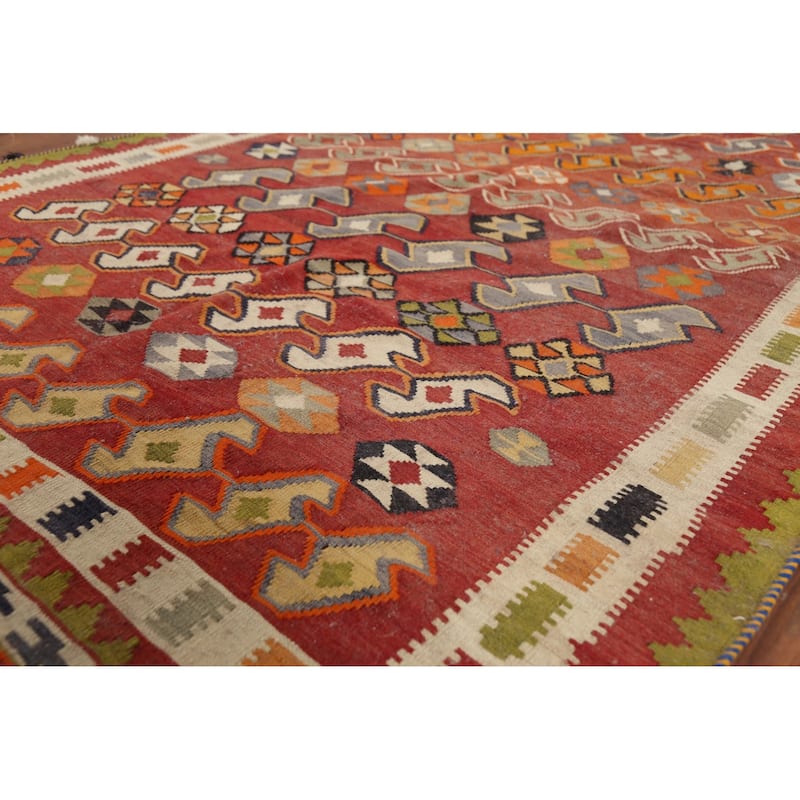 Vegetable Dye Kilim Qashqai Persian Antique Wool Carpet - 5'1"x 8'8"