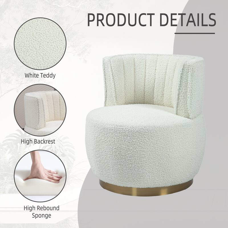 360 Degree Swivel Cuddle Barrel Accent Sofa Chairs, Round Armchairs with Wide Upholstered, Teddy Fabric Chair