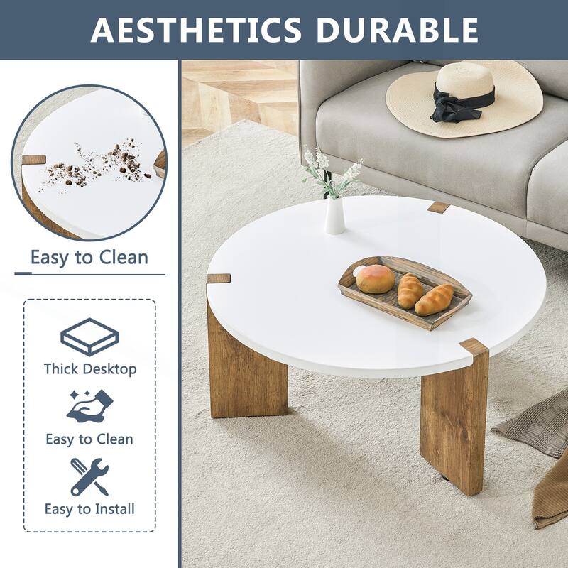 Minimalist Circular MDF Coffee Table with Stable Structure and Embedded Design