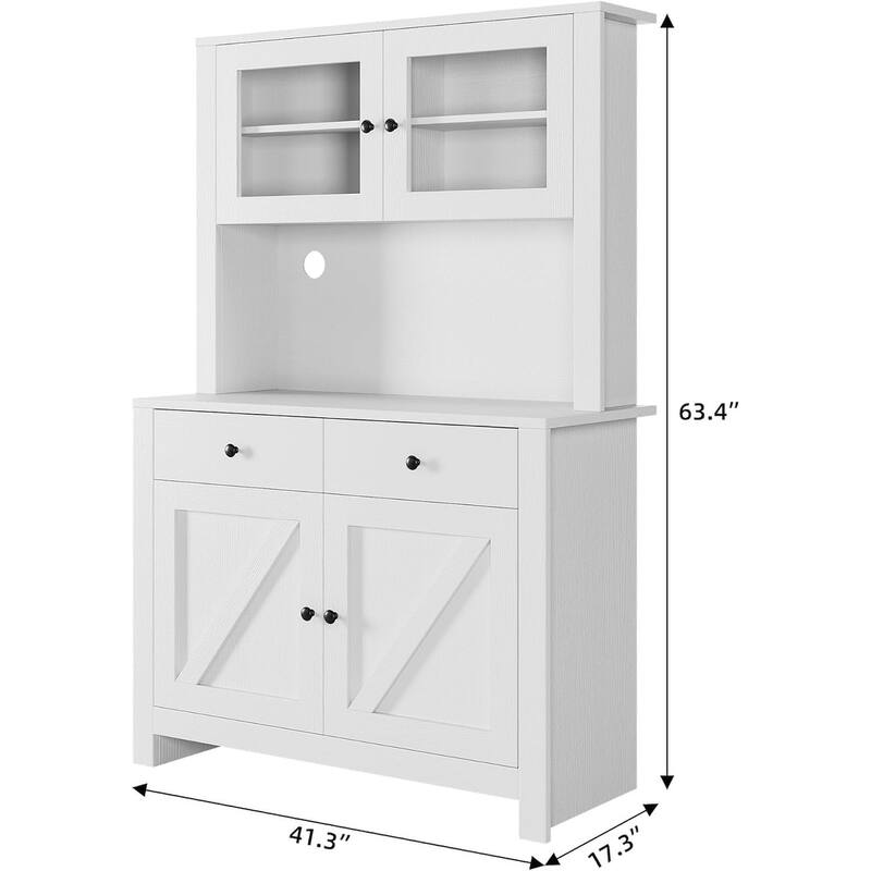 Freestanding Kitchen Pantry Cabinet with Microwave Stand & Buffet Cupboard, Adjustable Shelves for Dining Room
