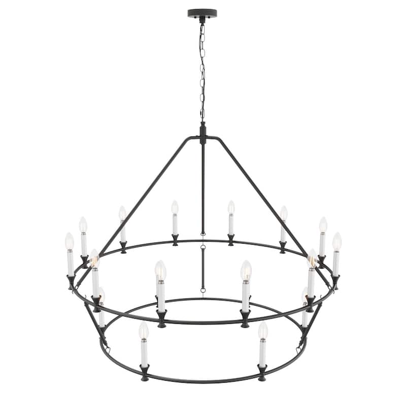 Farmhouse Black 18-Light Wagon Wheel 2-Tier Candle Chandelier