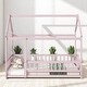 preview thumbnail 8 of 36, Twin / Full Size Wooden House Bed with Fence and Roof bed Frame, Montessori Style Floor Bed for Kids