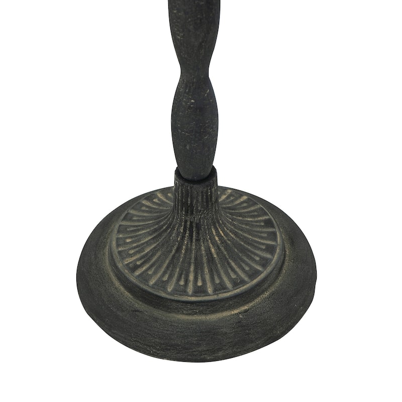 D12x29.5" Black Iron Side Table with Scalloped Brown Wooden Top