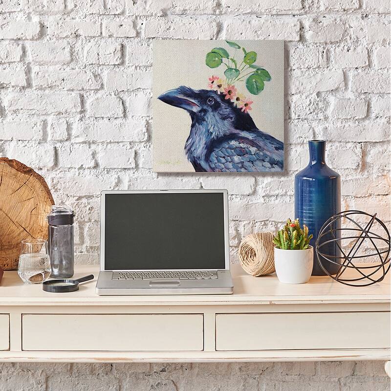 Stupell Black Crow with Bohemian Floral Crown Canvas Wall Art