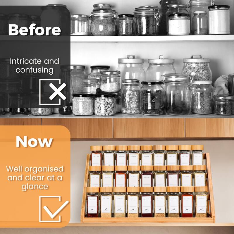 Bamboo Tiered Spice Rack for Countertop Spice Organizer for Pantry Spice Shelf Organizer for Cabinet Spices Rack