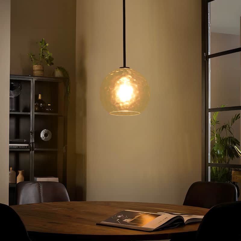 9.8" W 1-Light Modern Contemporary Gold/Black Metal Mini Hanging Pendant Lights with Clear Textured Glass Globe Shade