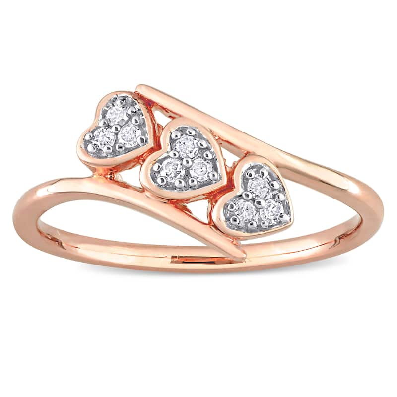 Miadora 1/10ct TDW Diamond Triple Heart Promise Ring in Rose Plated Sterling Silver