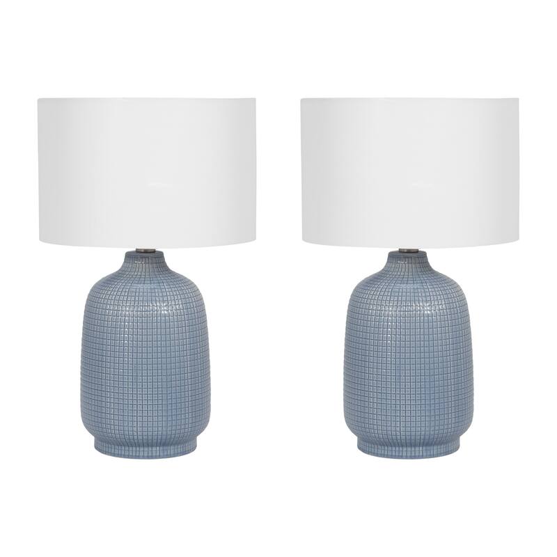 Sagebrook Home Textured Modern 19"H Ceramic Cylinder Mesh Table Lamp, Set Of 2 - 11" x 11" x 19"