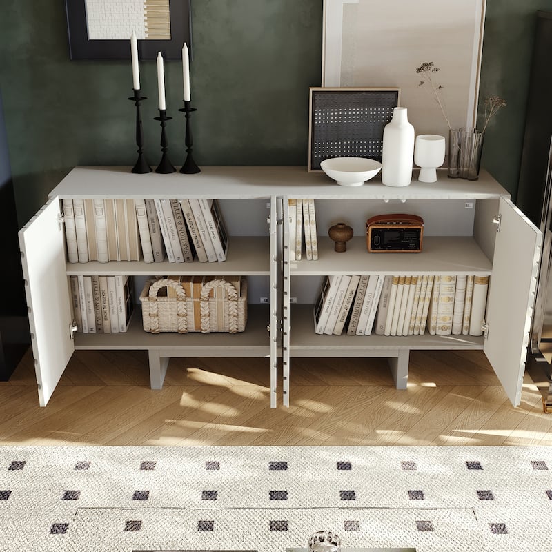 Clihome Mid-century Wood 4-Door Buffet Sideboard Cabinet
