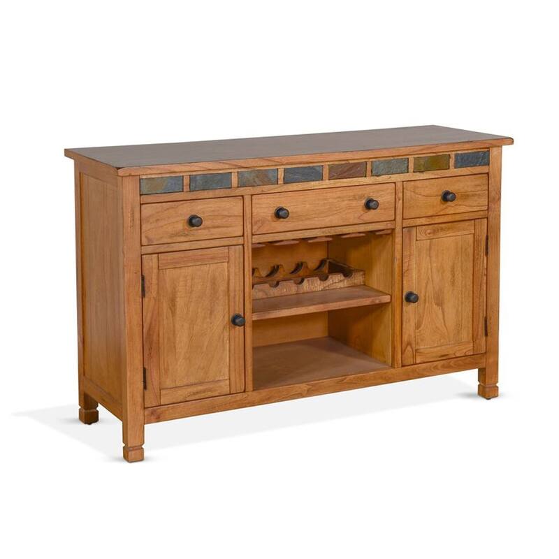 Tamara Buffet Server with Drawers, Cabinets, Beige Mahogany Mindi Wood