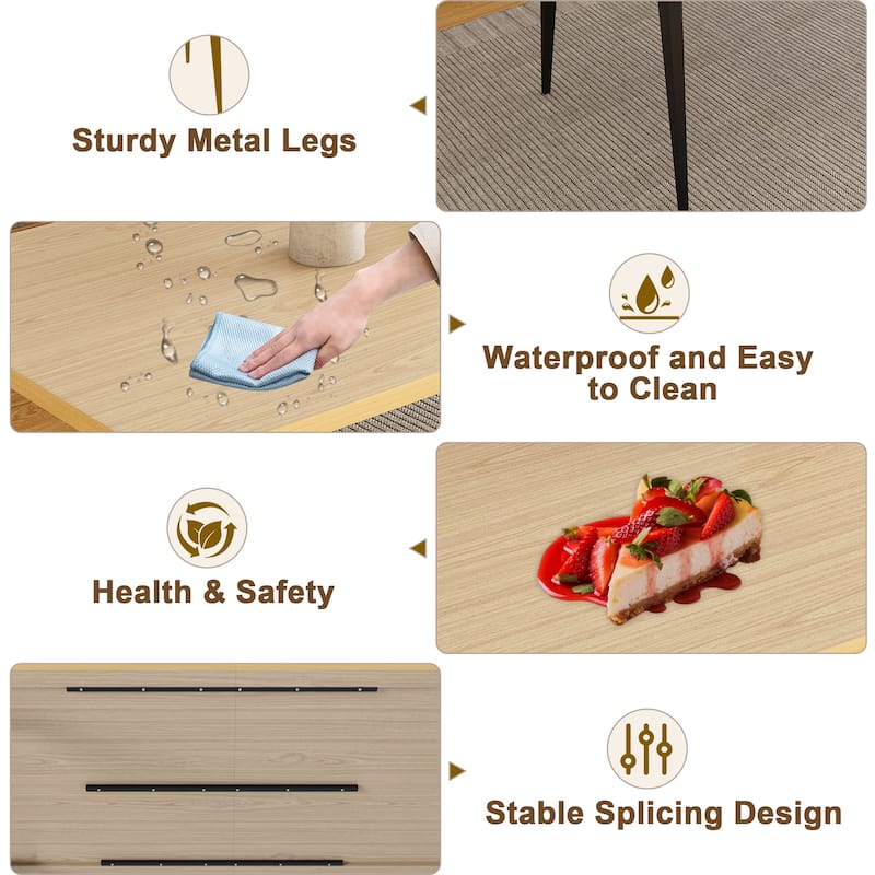 63 Inch Modern Dining Table for 6-8 People, Wooden Tabletop with Rust-Resistant Iron Legs, Rustic Industrial Design