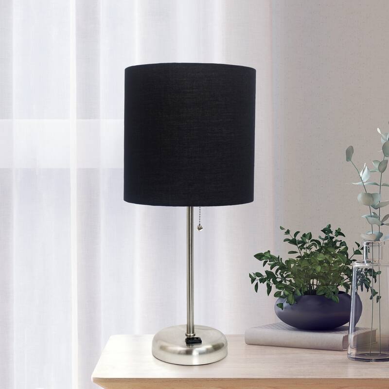 19.5" Power Outlet Metal Lamp in Steel w Aqua Shade