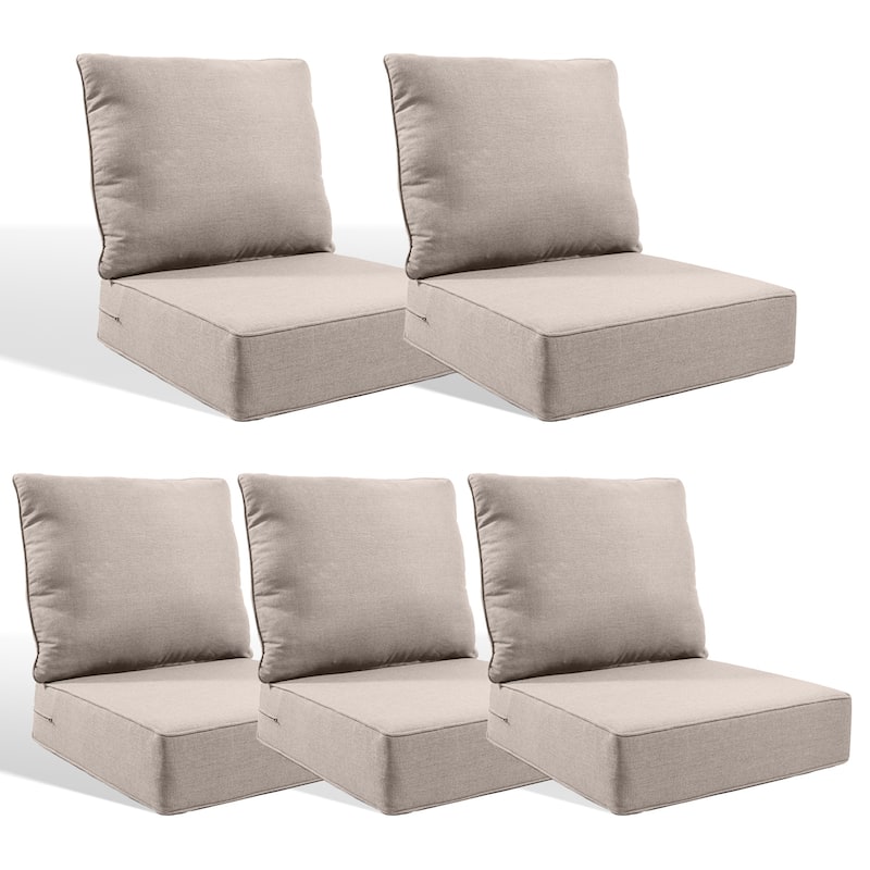 Pocassy 24x24x6 Inch Thick Cushions Pillows Set Indoor Outdoor Deep Seat Water & Fade Resistant - Beige Cushion - 5 Set Seat & Back Cushion