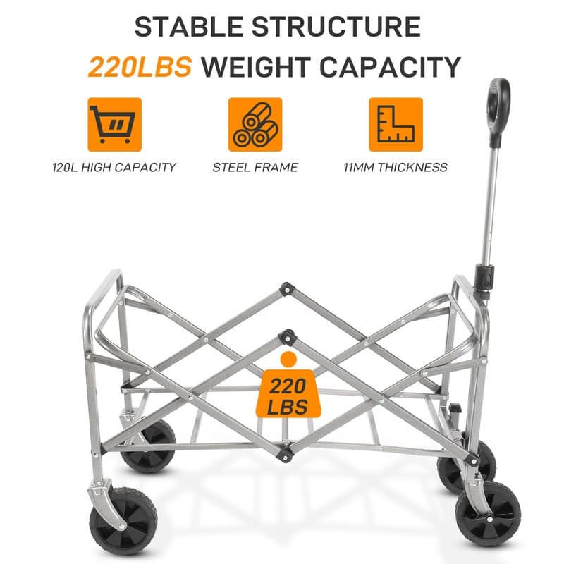 220lbs Capacity Collapsible Steel Frame Outdoor Utility Wagon Cart