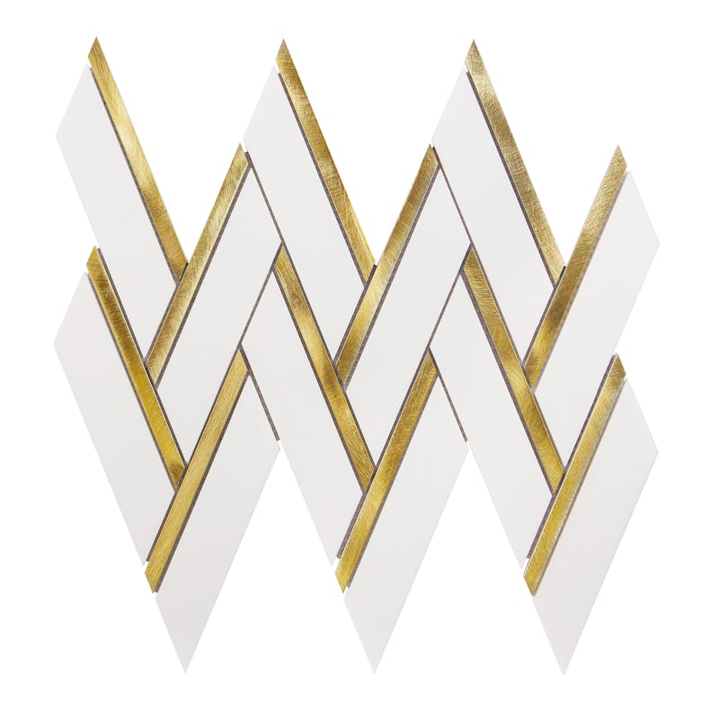 Harringbone Marble & Gold Metal Mosaic Tiles - Case (5 Sheets) - Thassos White and Gold