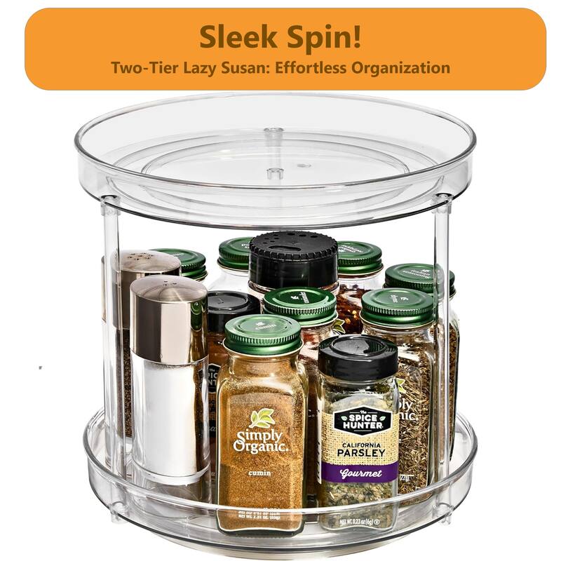 Sorbus 9-Inch 2-Tier Clear Lazy Susan with 2 Flat Turntables - Fridge, Pantry, Cabinet Organizers - 9.25" x 9"