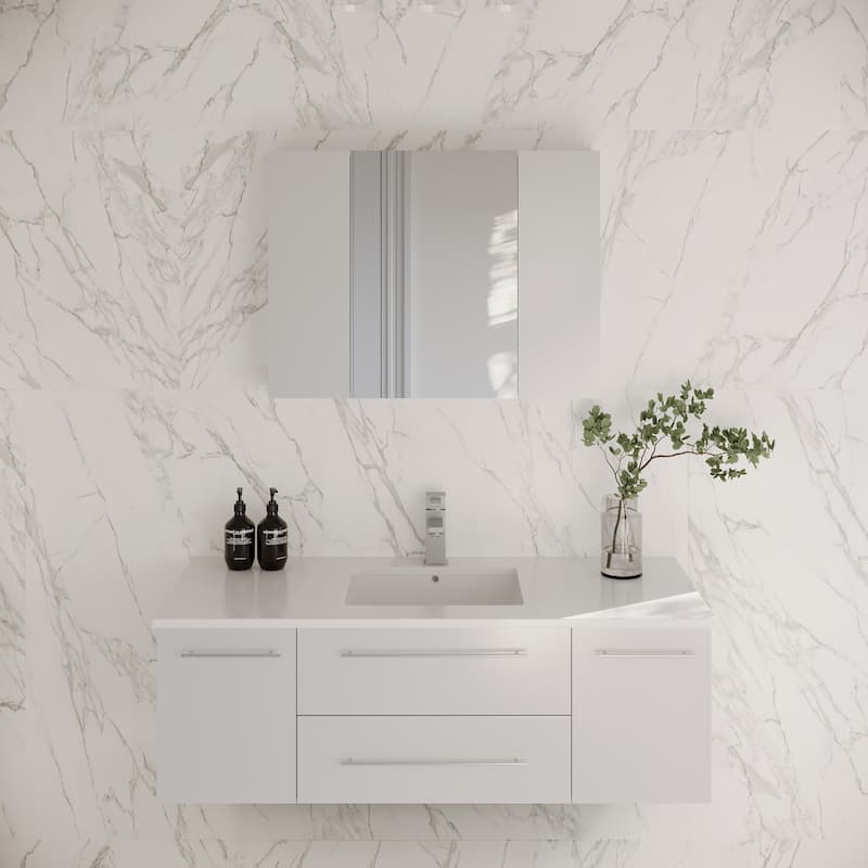 Fresca Lucera 48" Wall Mounted Single Basin Vanity Set with Cabinet, - White