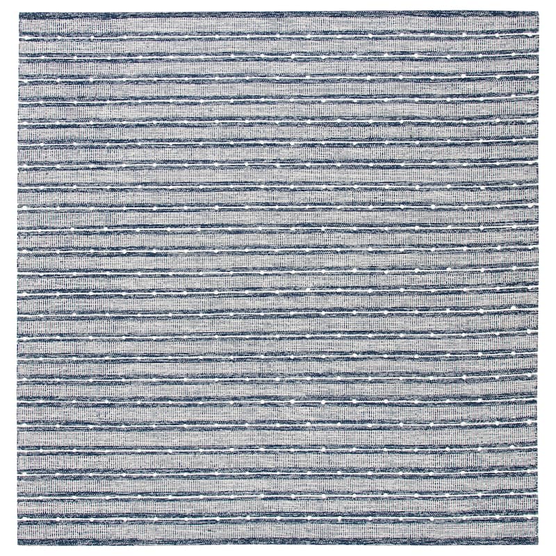SAFAVIEH Handmade Striped Kilim Latoria Modern Cotton Rug - - 5' Square - Navy/Blue