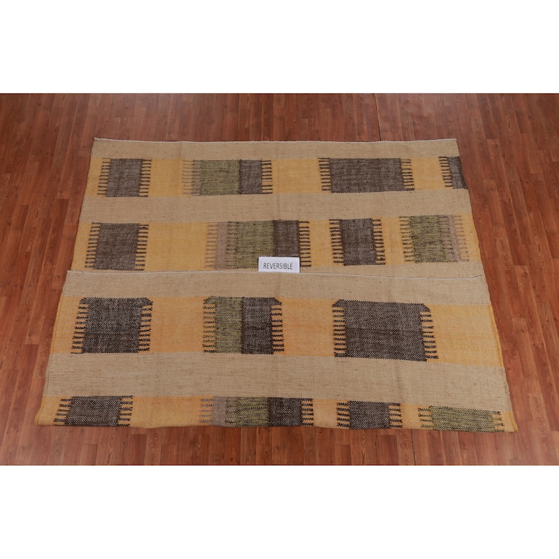 Hand Woven Oriental 100% Jute Carpet Southwestern Modern Multi-Colored Kilim Area Rug - 9' 5'' X 8' 5''