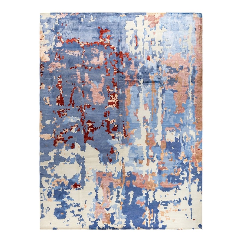 Modern One-of-a-Kind Hand-Knotted Area Rug - Blue, 9' 2" x 12' 2" - 9' 2" x 12' 2"