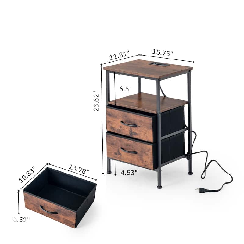 Homy Casa Industrial Nightstands Drawers, USB, Power Outlet Vintage