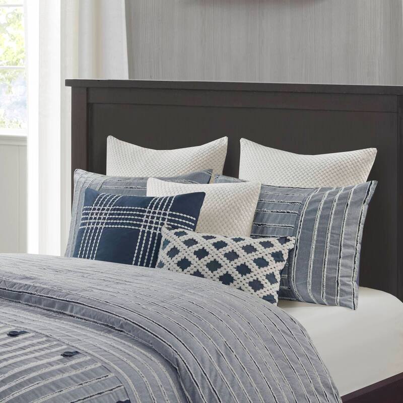 Madison Park Signature Essence Oversized Cotton Clipped Jacquard Comforter Set with Euro Shams and Throw Pillows